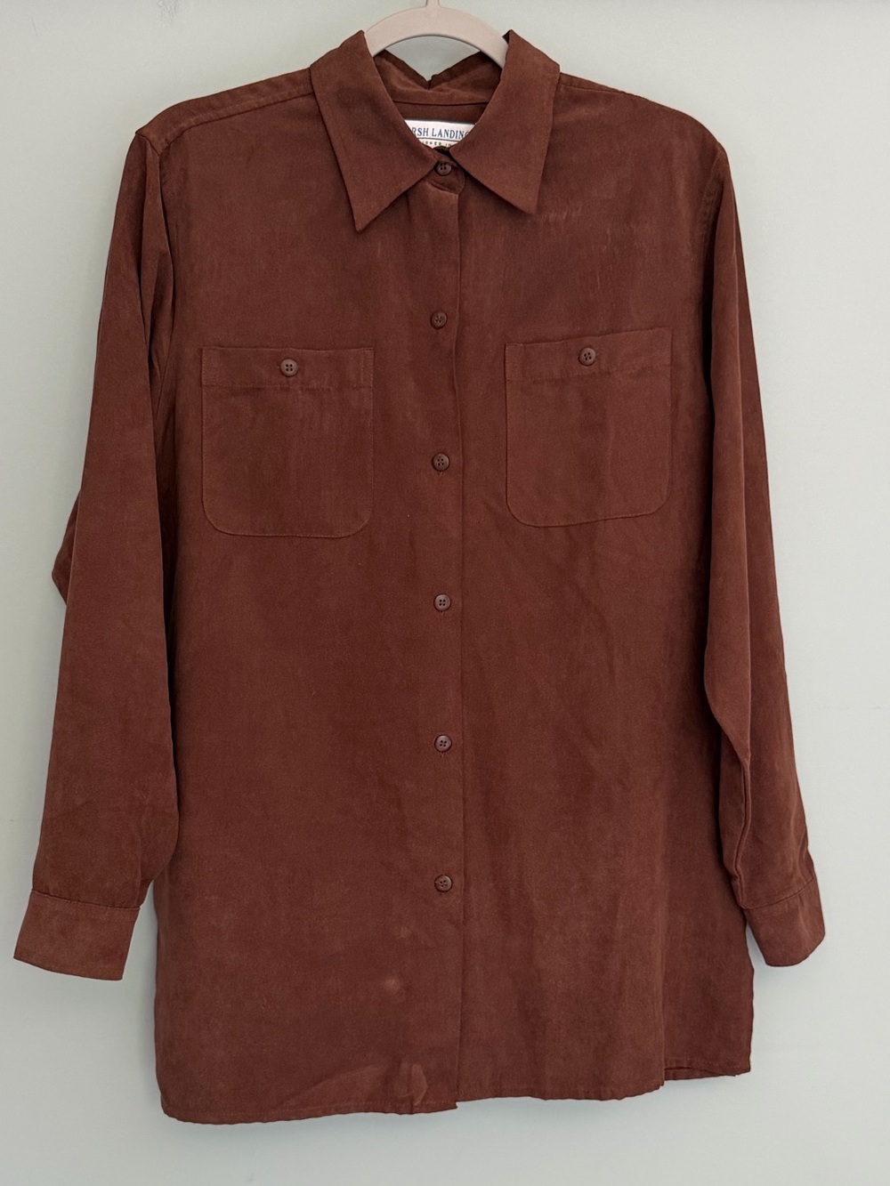 VTG Marsh Landing 90s Faux Suede Soft Chocolate Brown Casual Button Down Shirt